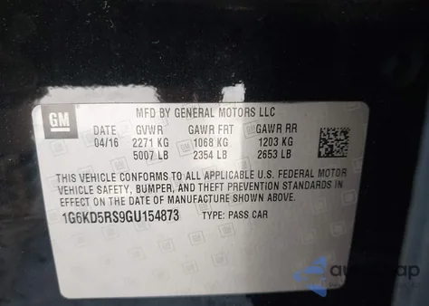 2016 Cadillac Ct6 Luxury z USA, uszkodzony, nr VIN 1G6KD5RS9GU154873